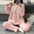 thumbnail image 2 of UAMVSH Womens Fluffy Pajamas Set Fleece Warm Long Sleeve Sleepwear Casual Cute Bow Tie Pajama Top and Pants Set Winter Clothes, 2 of 7