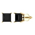 thumbnail image 2 of 3 Ct Princess Cut Studs Black Natural Onyx 14K Yellow Solid Solid Gold Everyday Dainty Earrings Screw Back, 2 of 7
