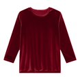 thumbnail image 5 of Women's 3/4 Sleeve Velvet Shirts Round Neck Gold Velvet Elegant Casual Holiday Blouses, 5 of 7