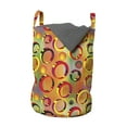 thumbnail image 1 of Colorful Laundry Bag, Pattern with 3D Vibrant Colored Ring Shapes on Grunge Striped Rainbow Background, Basket with Handles Drawstring Closure for Laundromats, 13" x 19", Multicolor, by Ambesonne, 1 of 4