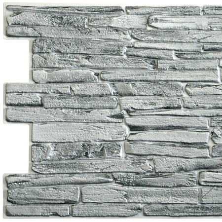 Dundee Deco's Grey Faux Slate PVC 3D Wall Panel, 3.3 ft X 1.7 ft, Interior Design Wall Paneling Decor Commercial and Residential Application, 5.61 sq. feet each, Pack of 10