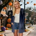 thumbnail image 2 of Kaprioy Womens Halloween Spider Witch Cardigan Long Sleeve Open Front Knit Outwear Over Coat Fall Fashion Halloween Sweater Top Navy, M, 2 of 9