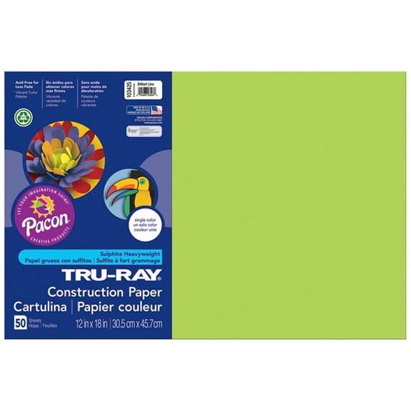 12 x 18 in. Tru Ray Brilliant Lime Construction Paper - 50 Sheets Per Pack - Pack of 5