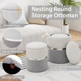 thumbnail image 6 of Favory Ottoman with Storage - Set of 2 Storage Ottomans, 1 Large & 1 Small Nesting Ottoman Side Table, Upholstered Linen Round Foot Rest Vanity Stool for Bedroom Living Room (Gray), 6 of 7