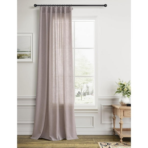 AIR-Brownish Gray Linen Curtains 96 Inches Long Back Tab Hook Belt Primitive Burlap Farmhouse Drape Semi Sheer Cotton Look Light Filtering Privacy Neutral Window Curtains for Living Room 52x96 1 Pane