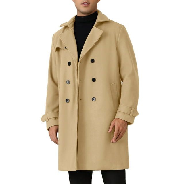 Abrigo Trench Chic de Invierno para Hombre, Doble Botonadura, Solapa Notch, Abrigo Largo M Khaki