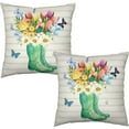 thumbnail image 2 of Spring Summer Outdoor Pillow Cases 20x20 Inch Green Boots with Watercolor Blooming Flowers Pillowcase Farmhouse Square Linen Cushion Cases for Bed Couch Sofa Living Room, Set of 2, 2 of 6
