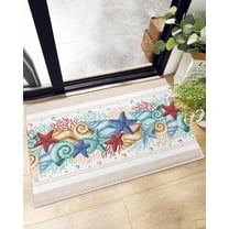 Shag Bath Rugs Ocean Coral Beach Starfish Conch Plush Soft Fluffy Doormat Floor Carpet,Non-Slip Living Room Bedroom Kitchen Entryway Door Mats Summer Nautical Vintage Linen