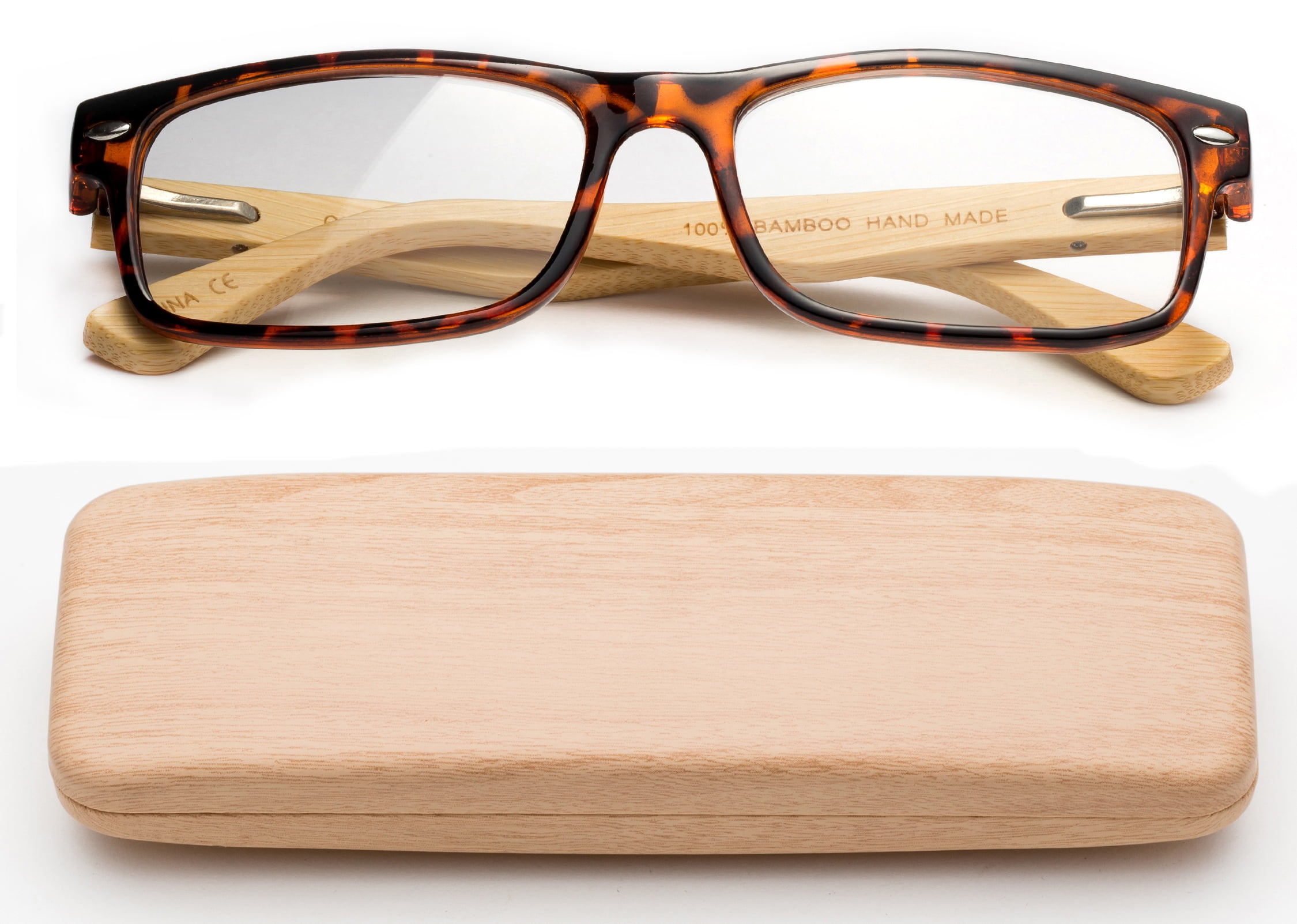 Real Bamboo Reading Glasses Spring Hinge Genuine Bamboo Rectangular