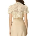 thumbnail image 3 of INSPIRE CHIC Floral Lace Shrug for Women's Lapel Collar Short Sleeves Elegant Bolero Cardigan XL Beige, 3 of 5
