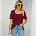 thumbnail image 3 of EFINNY Women's Square Collar Cotton Shirts Short Sleeve Solid Color T-Shirt Top Spring and Summer Blouses, 3 of 6