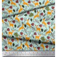 thumbnail image 2 of Soimoi Tissu Satin Soie Feuilles & Rennes Imprimé Animal au Mètre 42 Pouces de Large, 2 of 3