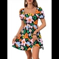 thumbnail image 1 of Vestido Bohemio Acampanado con Mangas Abullonadas y Volantes Fruncidos para Mujer Negro M, 1 of 9