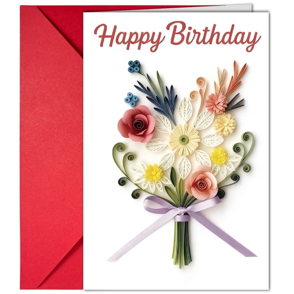 Birthday Card Set for Mom – 5 Pack (Same Design) Colorful Floral Bouquet Illustration Greeting Cards with Envelopes