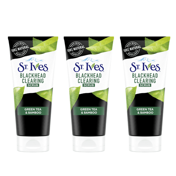 Blackhead Clearing Face Scrub Clears Blackheads & Unclogs Pores Green Tea & Bamboo With Oil-Free Salicylic Acid Acne Medication, Made with 100% Natural Exfoliants 6 oz (3 Pack))