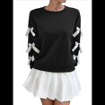 thumbnail image 3 of Blusa de Larga con Lazo Y2K para Mujer - Cuello Redondo Rojo con Lazo Navideño y de Año - Camisa Holgada Extragrande Negro M, 3 of 10