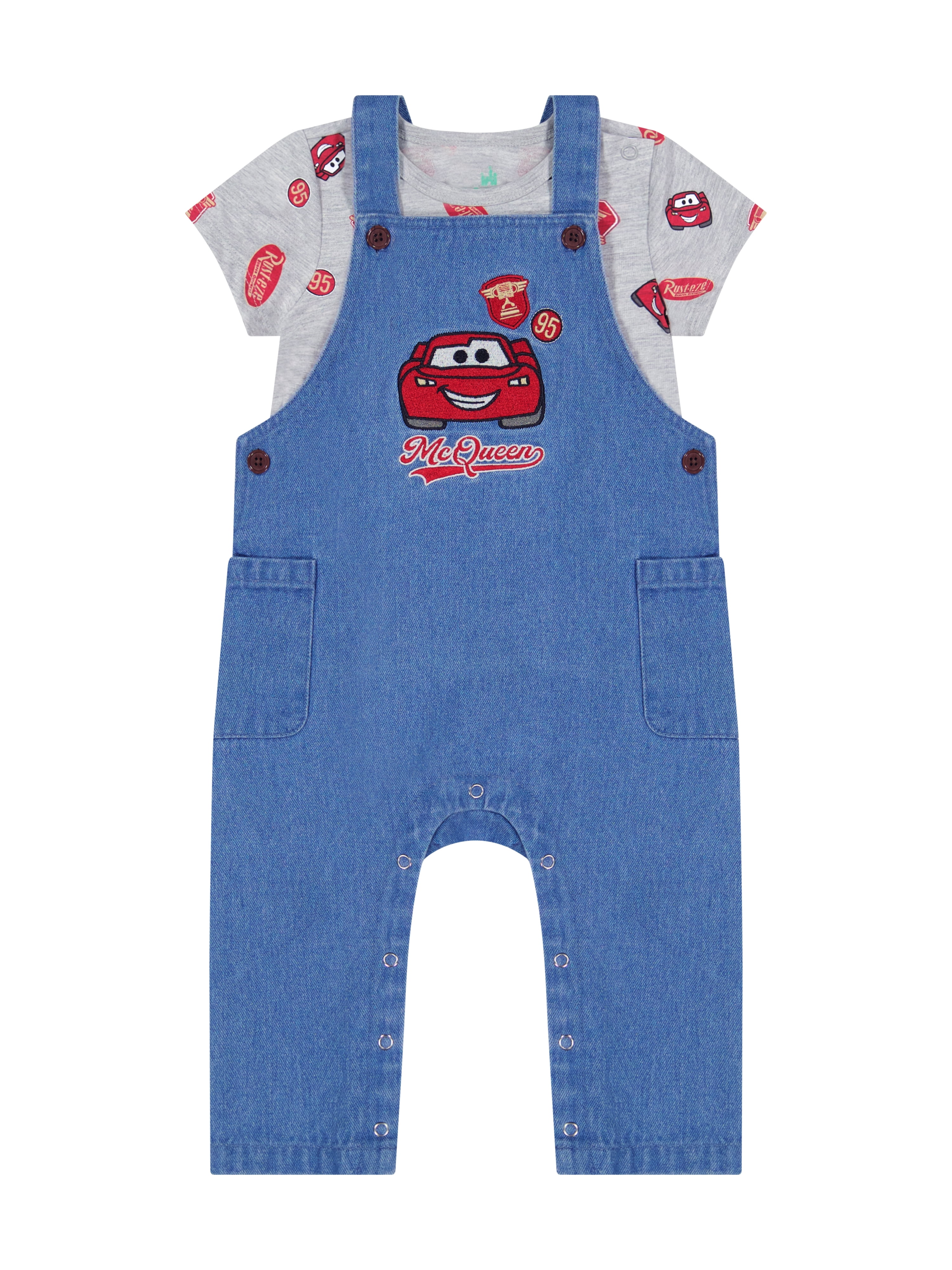 Cars Baby Boy 2 Piece Denim Overall Set, Sizes 0-24 Months