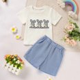 thumbnail image 5 of ZEHJUHAN Toddler Bunny 2-Piece Set Rabbit & Carrot Embroidery Short Sleeve T-Shirt and Striped Pocket Shorts Blue，12-18M, 5 of 12