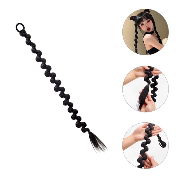 Yardwe 2Pcs Women Ponytail Extension Non-damaging Hair Extension for Party Black High Temperature Silk