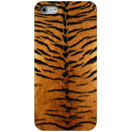 CUSTOM Black Hard Plastic Snap-On Case for Apple iPhone 5 / 5S / SE - Yellow Black Tiger Fur