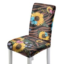Xoenoiee Sunflower Butterfly Tiger Skin Print Dining Chair Cover, Dining Room Chair Covers Stretch Kitchen Chair Cover, Washable Parsons Chair Slipcovers Protective for Restaurant Banquet, 1 Pack
