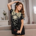 thumbnail image 3 of Sikiie Vintage Winged Rose Skull Print Women's Short-sleeved Nightdress, Round Neck Pullover Nightdress Pajamas Summer Home Wear, 3 of 6