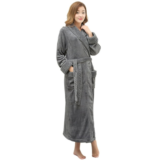 Artfasion Womens Long Flannel Bathrobe Solid Soft Plush Bath Robe Microfiber Fleece Full Length Sleepwear