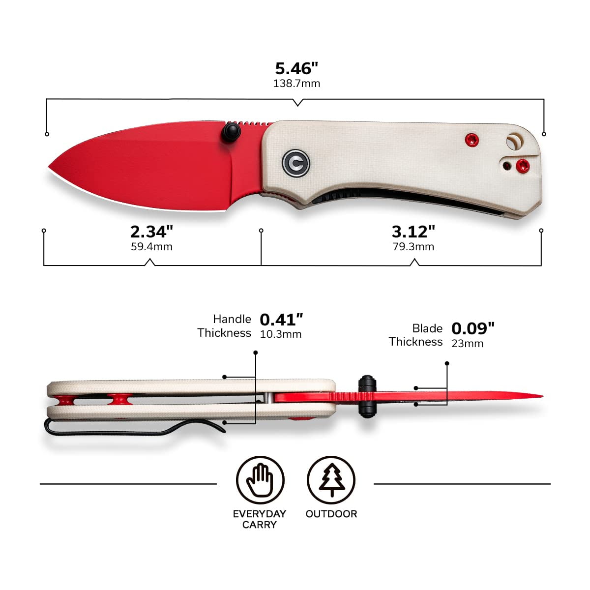 CIVIVI Baby Banter Small Pocket Folding Knife 2.34" Nitro-V Blade C19068S-7