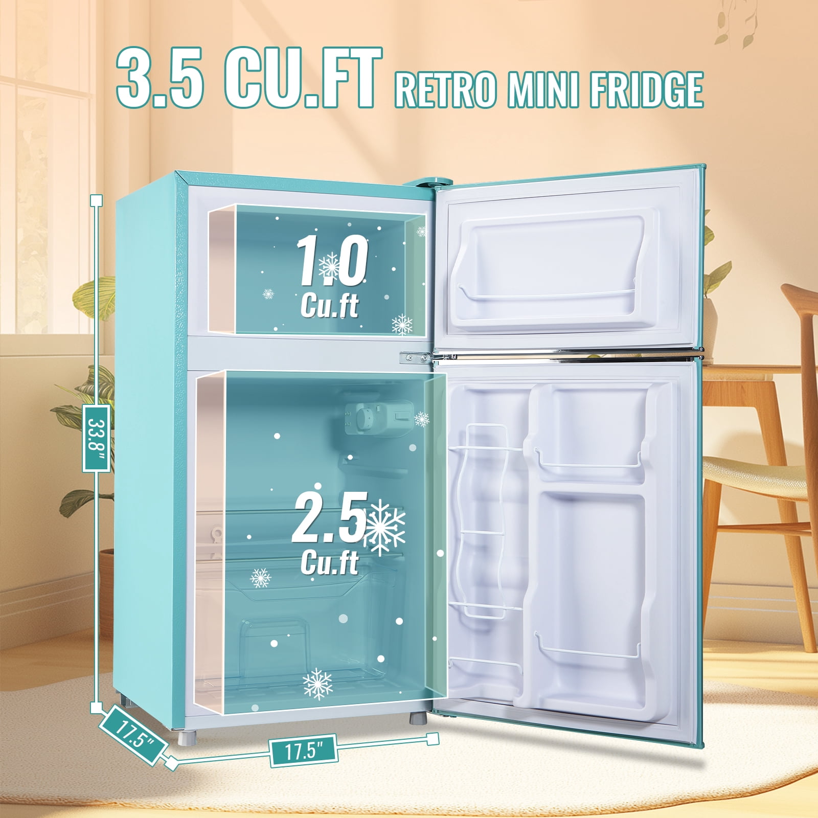 TACOOL BLUE Refrigerator with Top Freezer 3.5Cu.ft Two Door Small Mini Fridge with Extra Drink Space for Home Office Dorm BLUE