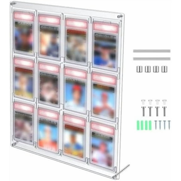Acrylic PSA Slab Card Display Case 12 Graded Baseball Card Display Frame Clear View UV Protection Sports Wall Cabinet Holder for Wall Mount Desktop Hockey Basketball Football Lover Gift$$Storage