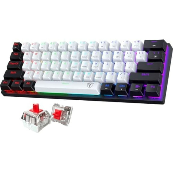 Portable 60% Mechanical Gaming Keyboard,Wired ErgonomicKeyboard with Red Switches,18 LED Backlit Keyboard,61 Keys Ultra-Compact Mini OfficeKeyboard for PC/Mac/Xbox,Easy to Carry On Trip-Black/White