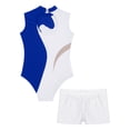 thumbnail image 4 of Alvivi Gymnastics Leotards for Girls Sleeveless Color Block Dance Bodysuit and Shorts Bottoms Blue&White 6, 4 of 7