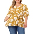 thumbnail image 1 of Women's Plus Size Tops for Women V Neck Floral Print Ruffle Short Sleeve Tiered Babydoll Blouses Yellow 3X, 1 of 7