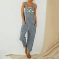 thumbnail image 2 of CAIXIA Overalls For Women Floral Embroidery Jumpsuits for Women Casual Denim Overalls with Pockets,Light Gray, 2 of 4