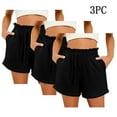 thumbnail image 2 of 3 Pack Shorts Cotton Polyester Lounge Beach Short Pants Women Drawstring Ruffled Elastic Waist Casual Shorts (2XL, Black-3PCS), 2 of 3