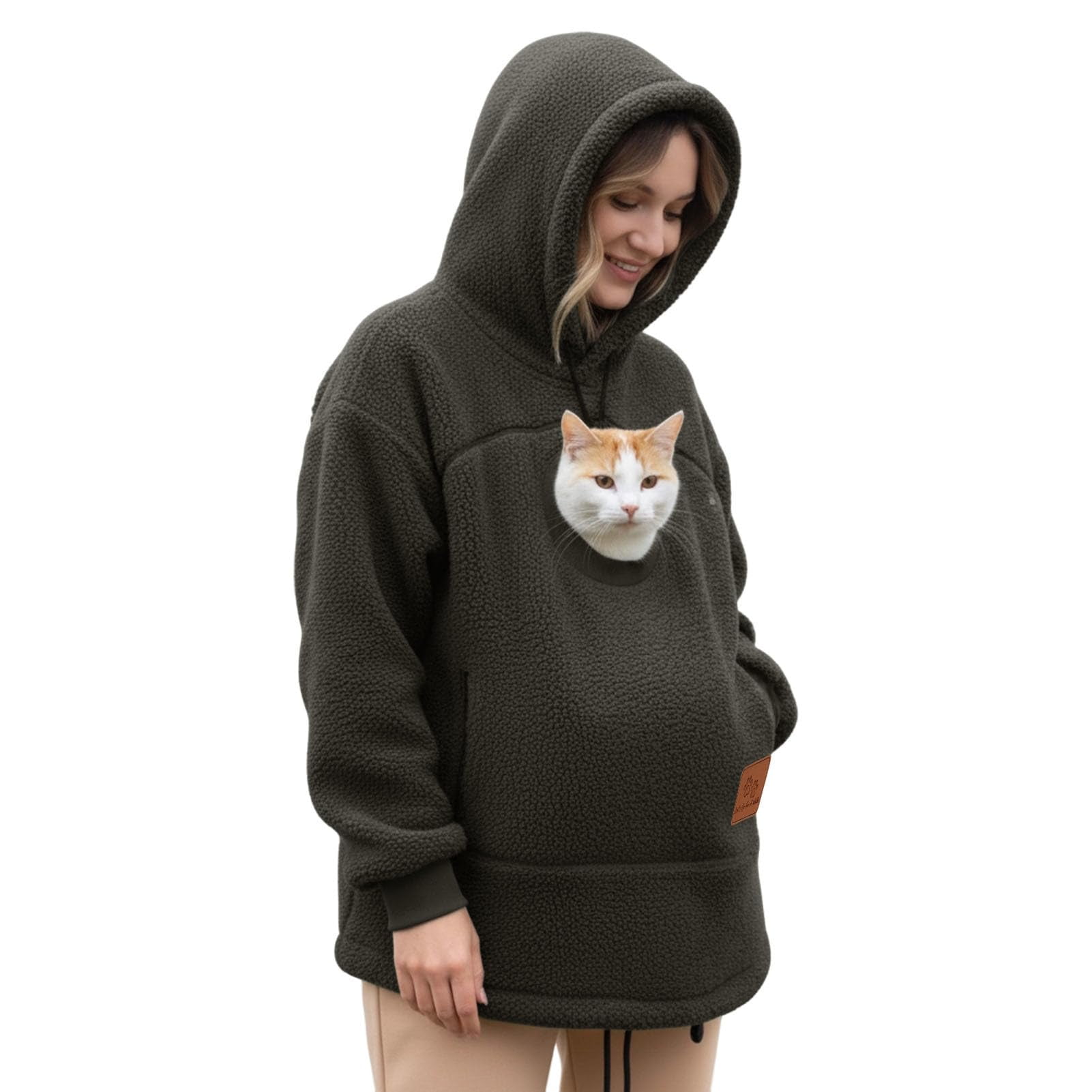 Stralyhd Unisex Hoodies Pet Holder Cozy Soft Sweatshirt with Pet Pocket Fleece Pet Carrier Hoodie Long Sleeve Animal Holder Pullover Gray XXL