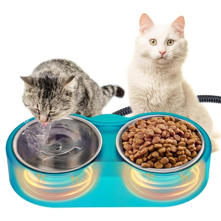 Heated Water Bowl for Cats - 48Oz Outdoor Heated Pet Dog Bowl with 2 Stainless Steel Bowl, Thermostatic Control for Keeping Water and Food from Freezing in Winter Cat Gifts
