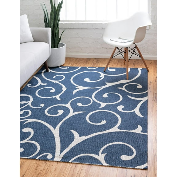 Rugs.com Georgia Collection Rug – 7' x 10' Navy Blue Flatweave Rug Perfect For Living Rooms, Large Dining Rooms, Open Floorplans