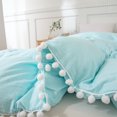 thumbnail image 5 of Move Over Teal Duvet Cover Twin White Pom Poms Quilt Cover Only Ball Fringe Pattern Washed Microfiber No Filling, 5 of 9