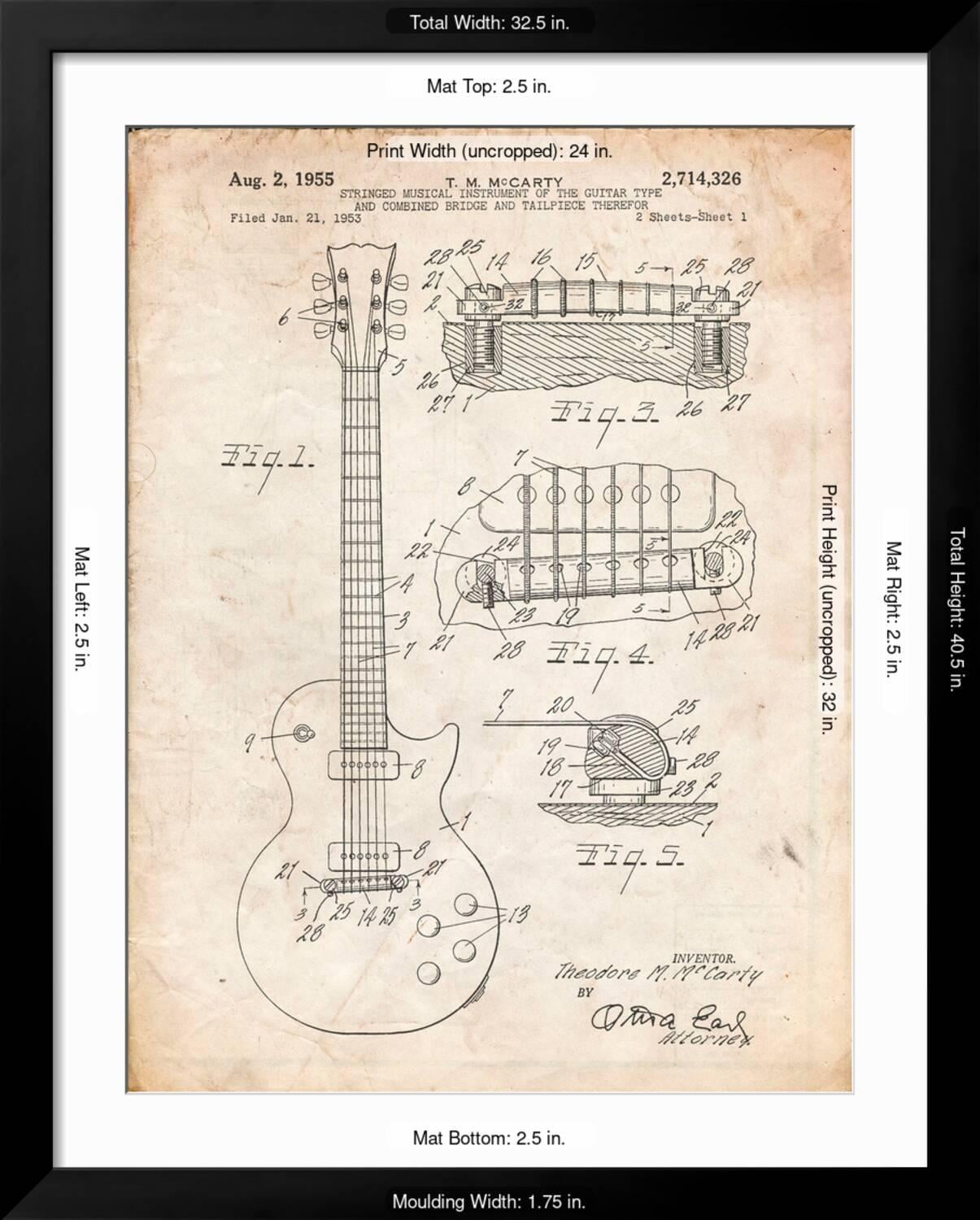 Art.com Gibson Les Paul Guitar Patent Art Print by Cole Borders, Black Frame Wall Art, 32" x 40"