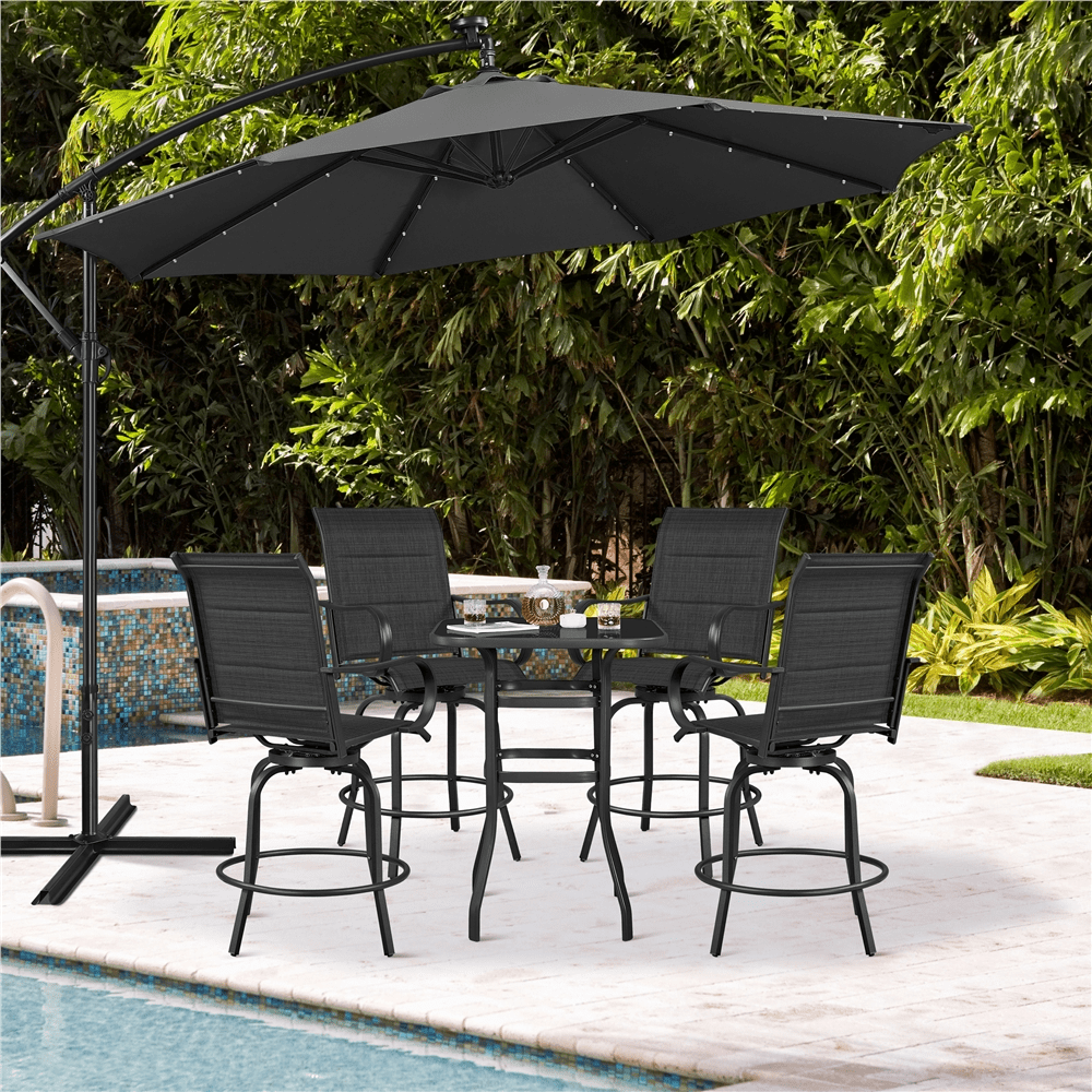 Alden Design 2pcs Outdoor Swivel Texteline Bar Stools Foam-padded for Garden, Black