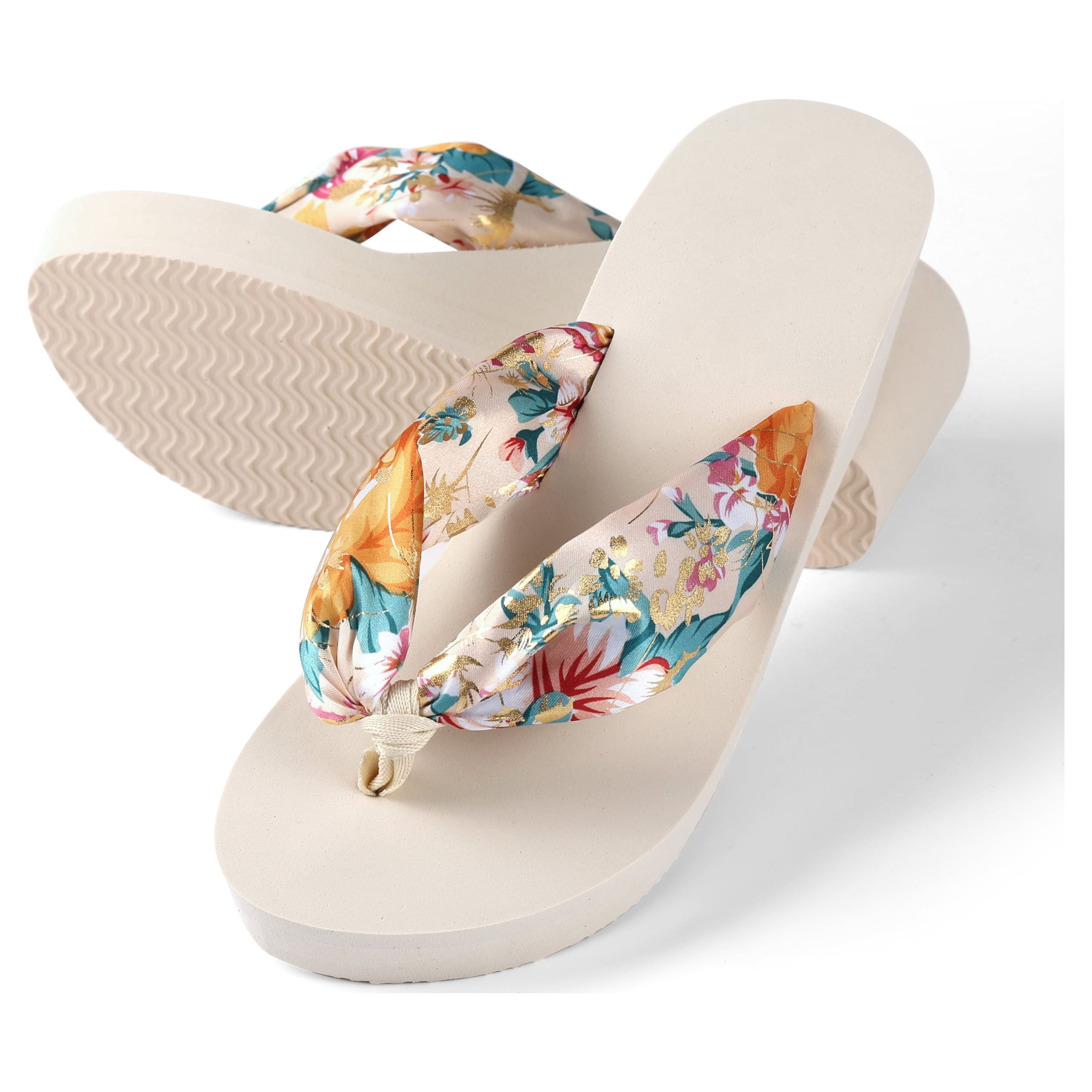 AERUSI Women's Saki Floral Wedge Sandal Flip Flops