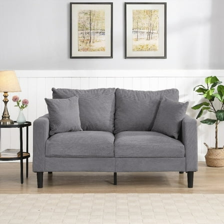 Modern 57" High Resilience Loveseat Sofa with Wooden Frame, Light Gray