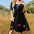 thumbnail image 4 of 80S Paint Splash Dress Graffiti Colorful Print Cute Dresses Woman Short Sleeve Stylish Casual Dress V Neck Oversize Vestido, 4 of 7