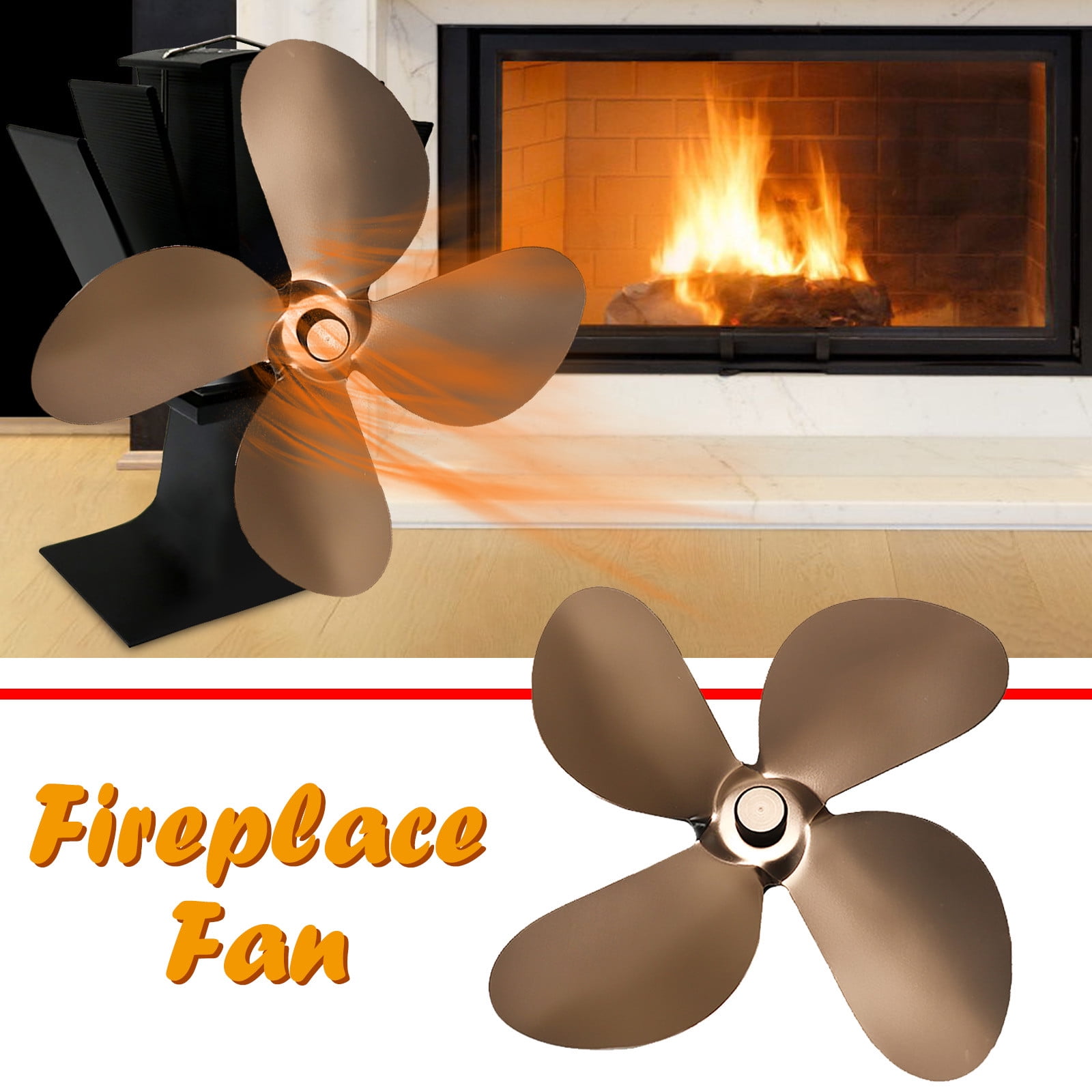 4 Blade For Wood Stove Fan Fireplace Fire Heat Power Saving Eco fan Replacement 