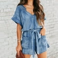 thumbnail image 5 of HBFAGFB Rompers for Women Dressy Denim Shorts Summer Casual Loose Jumpsuit with Pockets Blue Size S, 5 of 7