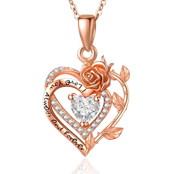 TANGPOET Rose Gold Plated Heart Pendant Jewelry April Birthstone Necklace Birthday Gifts for Wife Mom