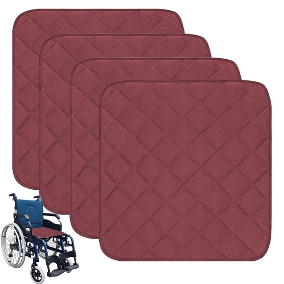 Wheelchair Pad for Incontinence 4 Pack, 22x21 Inch Waterproof & Absorbent Reusable Seat Covers, Non-Slip Washable Underpads for Adults, Elderly, Pets,Wine Red