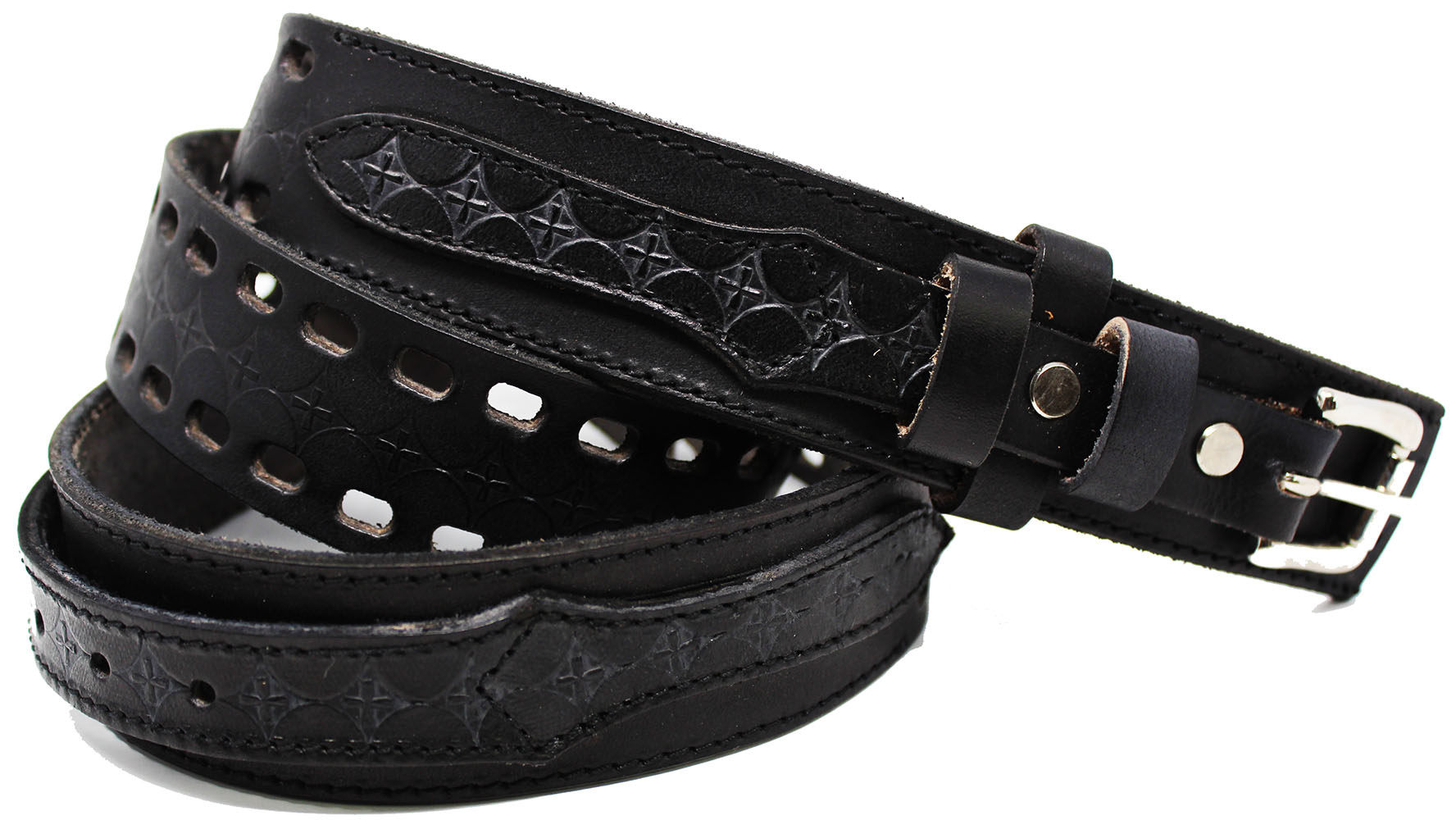 37-38  Men's 100% Leather Double Hole Casual Jean Ranger Belt Cross Black 12RAA23BK - image 2 of 5