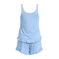 thumbnail image 7 of UAMVSH Pajama Sets for Women 2 Piece Ruffle Lounge Set Soft Crewneck Sleeveless Top with Shorts Sleepwear Set Cute Outfits, 7 of 7